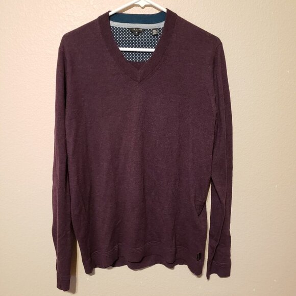 Ted Baker Mens Purple V-Neck Sweater wool silk cashmere  Size 5  (XL) - Picture 1 of 16
